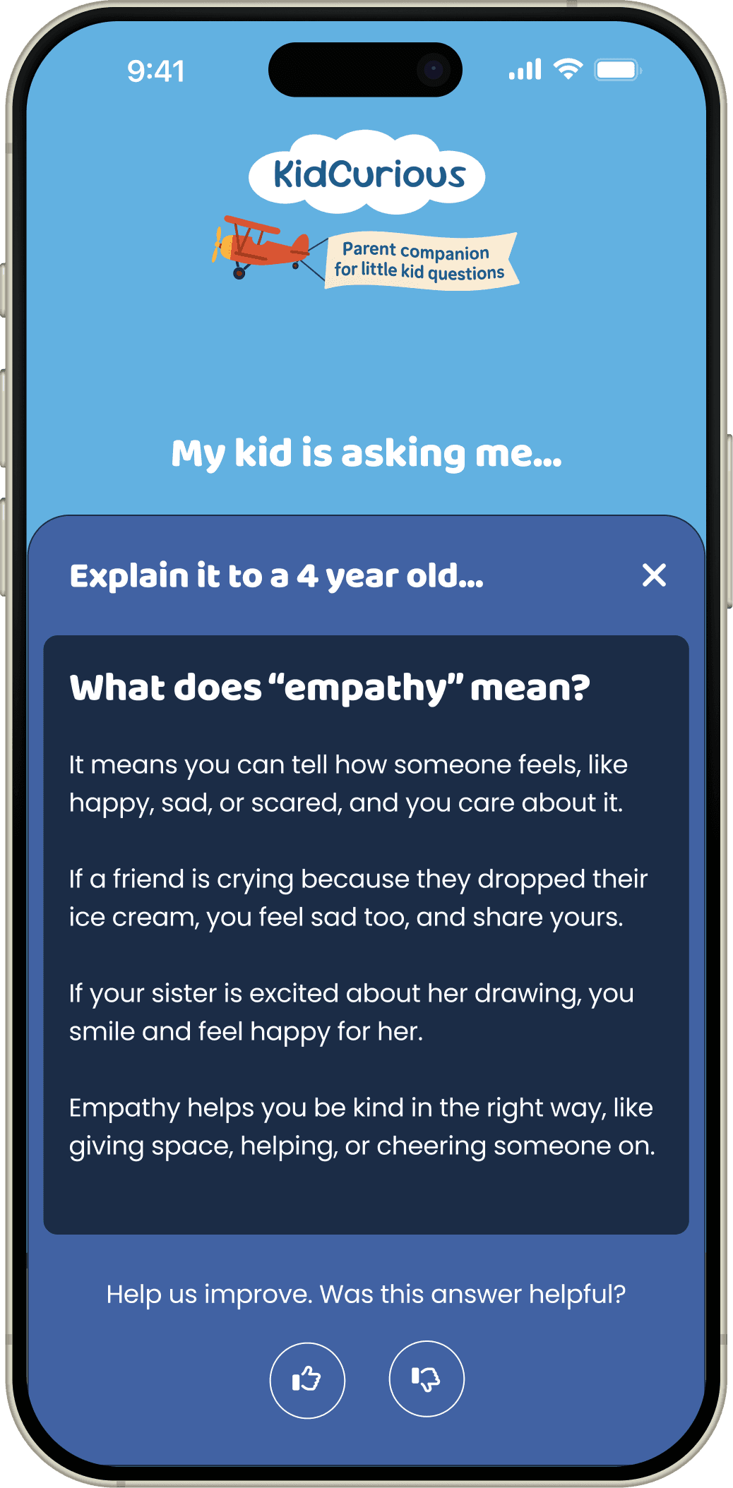 KidCurious answer result screen